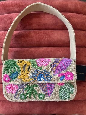 NWT America & Beyond Tropical Leopard Motif Beaded Shoulder Bag